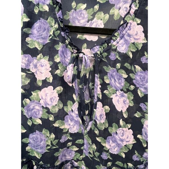 American Eagle Floral Ruffle Top Womens‎ Small Black Purple Sheer Feminine - Picture 6 of 9